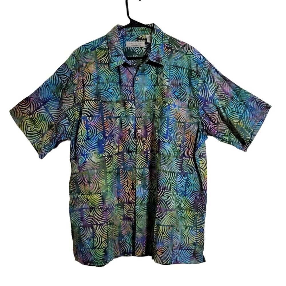 Men's Island Republic Shirt XXL 2XL Button Up Hawaiian Swirls Blue Green Purple